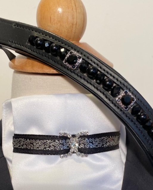 FSS JET BLACK 8mm DOT Clear Rhinestone BLING Crystal Padded Browband Custom Made 